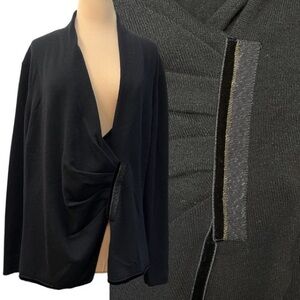 Lafayette 148 Faux Wrap 100% Cashmere Sweater Black Size: 3X